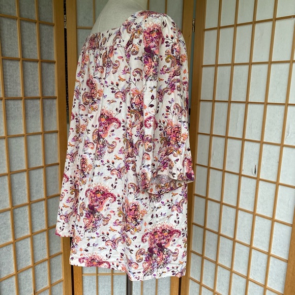 Caffe Marrakech Floral/Bird Print Linen Blend Top SZ L - Picture 6 of 12